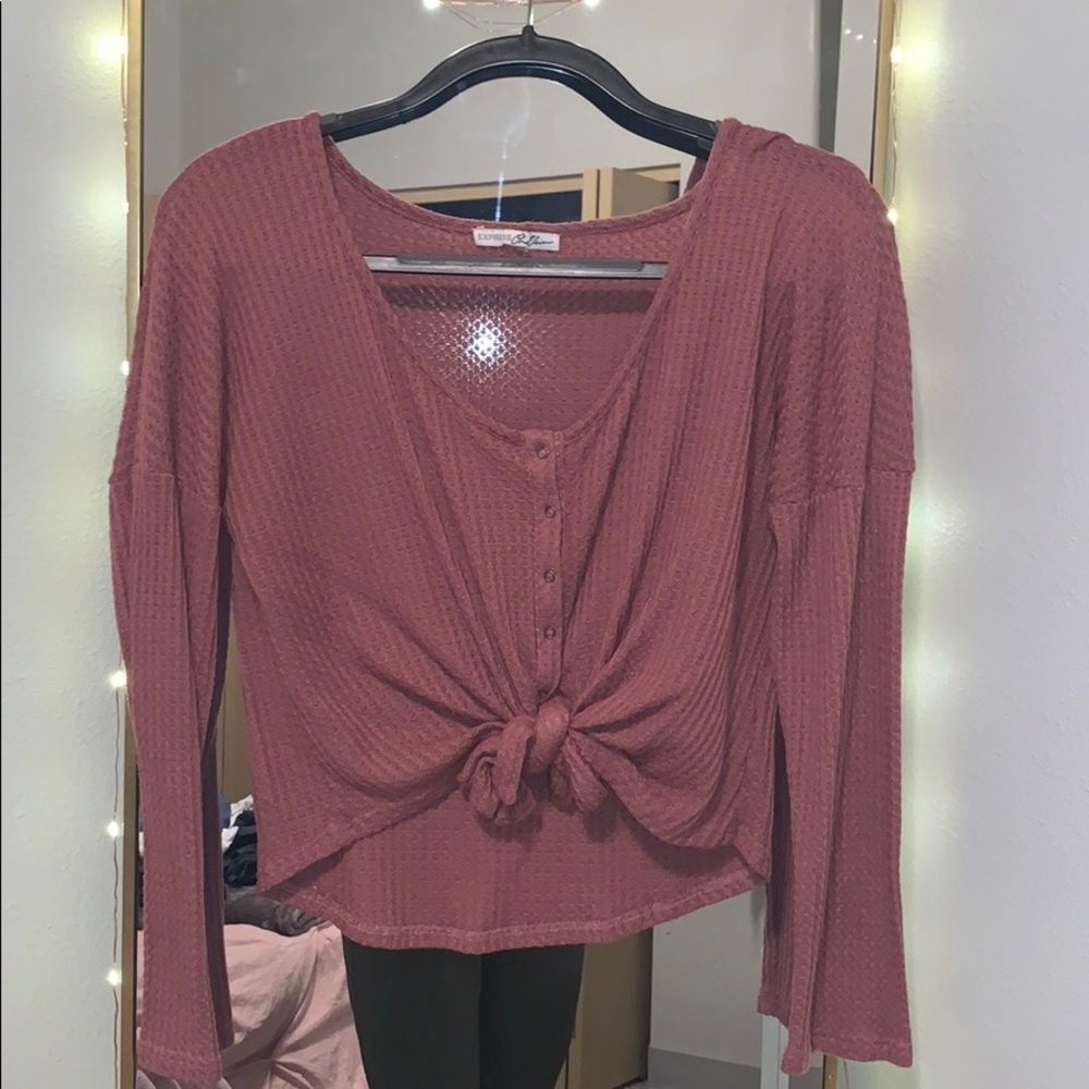 Cropped Button/Tie Sweater